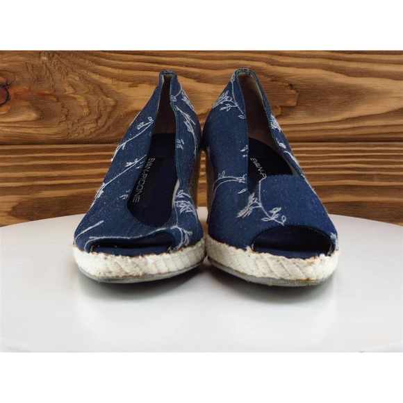 Evan Picone Size 6.5 Peep Toe Heel Blue Fabric M Width - Picture 2 of 10